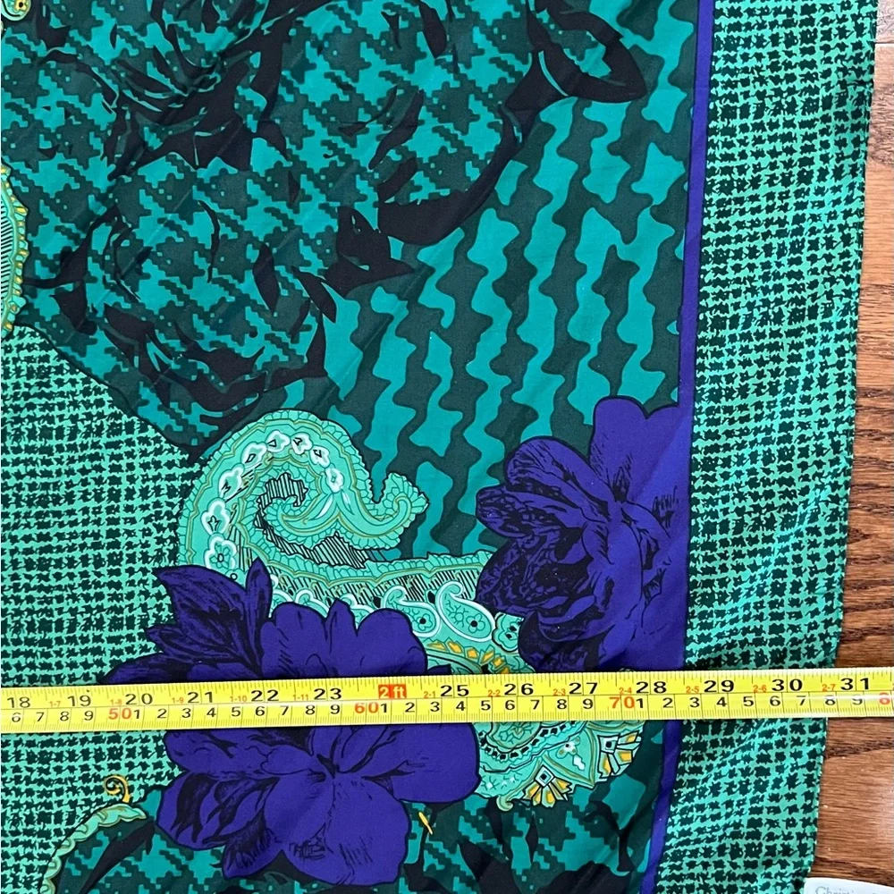 Christian Dior Autumn Green Hues Violet Floral Paisley Silk Scarf EUC